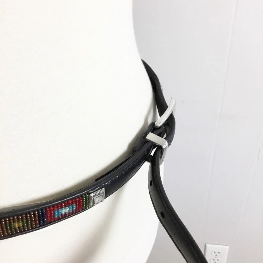 Brighton Black & Beaded Belt Leather Size 32 New